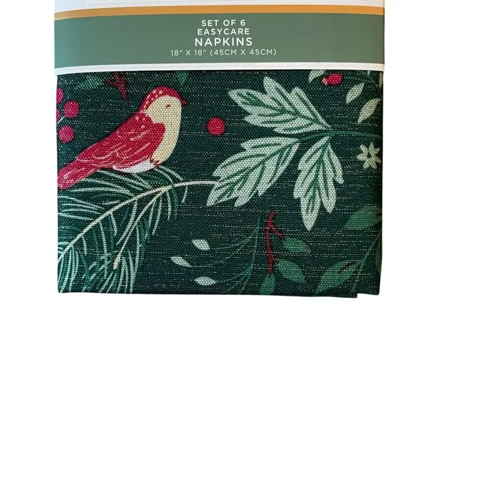 Rachel Ashwell Farmhouse CHRISTMAS JOY Dinner Napkins 18x18 Set of 6 Green NEW